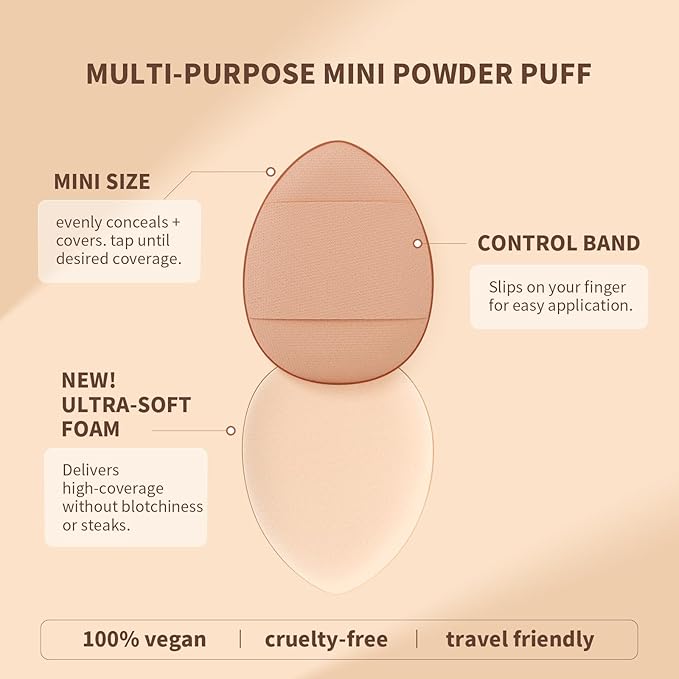docolor Flat Foundation Brush for Liquid Makeup - 2Pcs Mini Powder Puff Set Premium Korean Makeup Brush for Blending, Cream Portable Finger Puffs Perfect for Under Eye Setting, Concealer