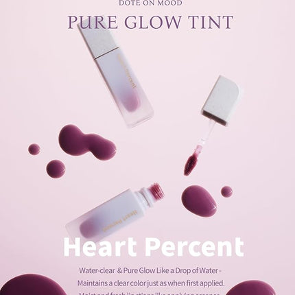 Heart Percent Dote On Mood Pure Glow Tint, Watery & Lightweight Moisturizing Lip Stain Long Lasting Liquid Lipstick 6.8g, #10. Fuchsia Pink