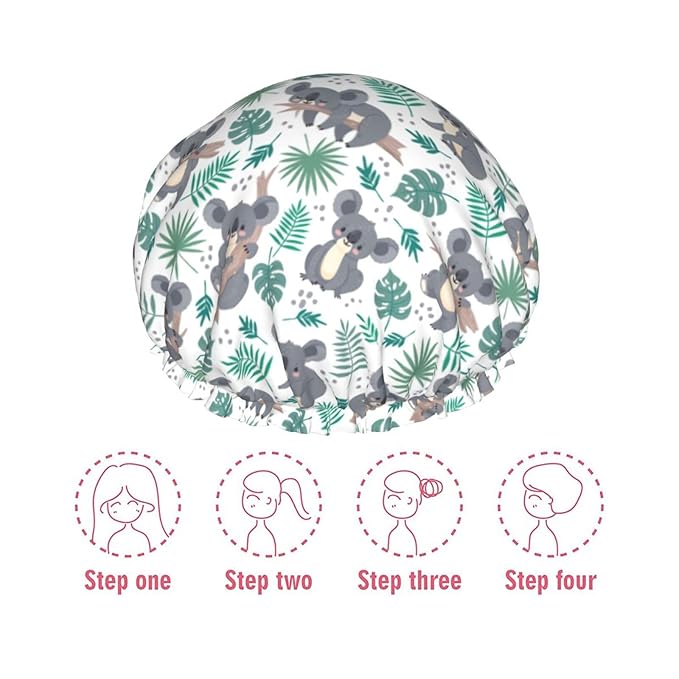 Funny Koala Shower Cap For Women Reusable Waterproof Double Layers Bath Cap Hair Protection Elastic Ladies Spa Salon Shower Hat