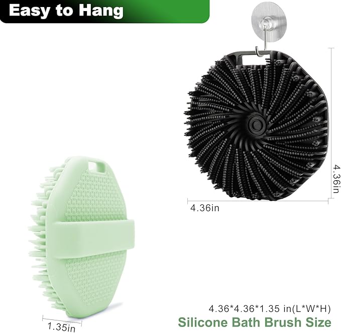 2-Pack Silicone Body Scrubber Shower Brushes,Exfoliating Body Scrubber for All Skin Type, Eco Friendly Shower Scrubber for Body, Silicone Body Brush for Showering (Black & Green)