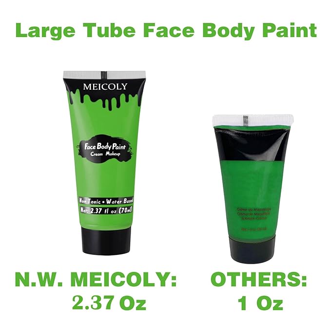 MEICOLY Light Green Face Body Paint(2.37Oz),Lime Light Green Face Paint for Camouflage Hunting Hulk Gamora,Halloween SFX Witch Makeup,St Patrick's Day Face Paint Makeup Accessories