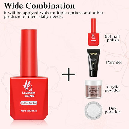 Lavender Violets 15ml Gel Polish No Wipe Top Coat - Clear Color Top Coat Gel Nail Polish Shine Finish and Long Lasting, Soak Off Nail Lamp, Gift for Girls A102