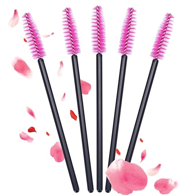 BTYMS 100 Pcs Disposable Eyelash Brush Mascara Applicator Lash Wand Eyebrow Spoolie for Extension - Pink