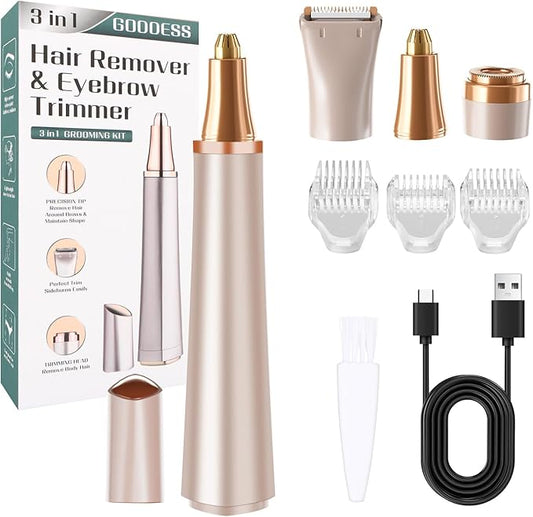 3 in 1 Women Face Shaver, Electric Eyebrow Trimmer Women Facial Hair Remover Waterproof Rechargeable Electric Shaver Razors for Face Nose Eyebrow Beard Mustache Arm Leg Armpit