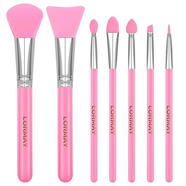 LORMAY 7 Pcs Silicone Brush Applicator Kit for UV Resin Epoxy Art Crafting and Cream Makeup Products (Pink)