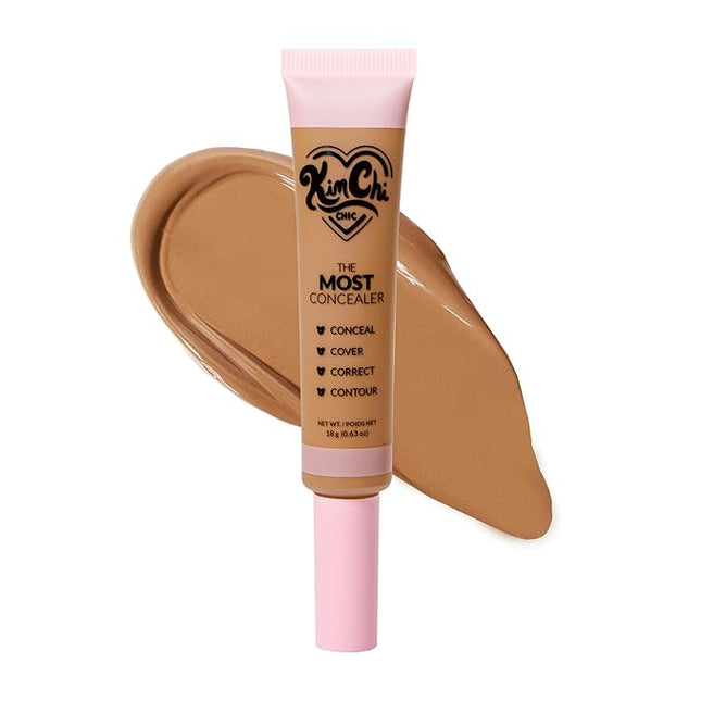 KimChiChic Beauty The Most Concealer | Full Coverage Water Resistant Multi-Use Concealer | Conceal, Correct, Contour & Highlight | Matte Satin Hybrid Finish | Brush Applicator, 0.63 oz, 12-Deep Tan