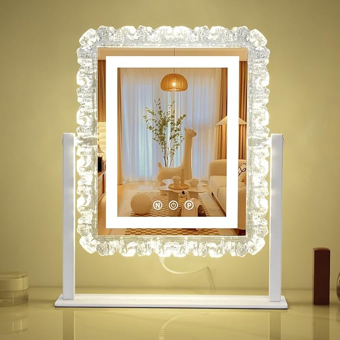 Lighted led Makeup Mirror Hollywood Mirror Vanity Makeup Mirror with Lights Smart Touch Control 3-Gear Dimable Light 360°Rotation (12in. White)