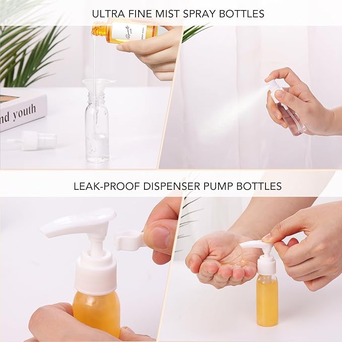 Muslish 21 Pack Travel Bottles for Toiletries, Leak-Proof TSA Compliant Silicone Travel Size Containers for Shampoo and Conditioner, BPA Free with Toiletry Bag (Yellow)