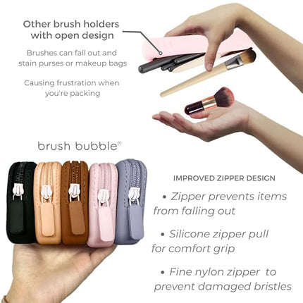 large silicone makeup brush holder travel case- A storage & makeup bag organizer for brush sets & makeup tools to protect make up accessories & bag, Pink (9 * 3.15 * 1.2")