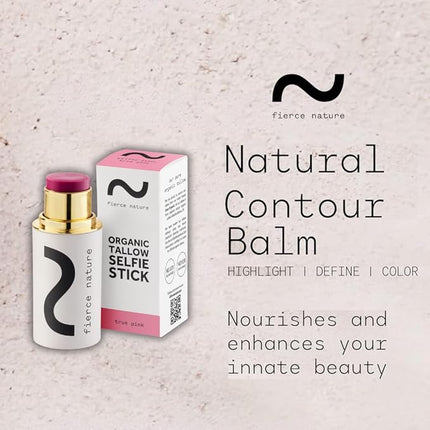 fierce nature Selfie Stick Tallow Balm – 3-in-1 Natural Beauty Stick for Contour, Blush, Lips & Face Moisturizing – Hydrating, Non-Toxic Makeup Balm (True Pink)