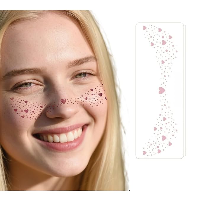 Glitter Freckles Temporary Face Tattoos, 6pcs Makeup Patches, Rose Gold, Silver and Gold Glitter Freckles Face Tattoo (A-love)