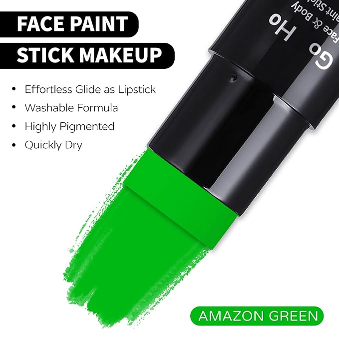 Go Ho Amazon Green Face Paint Stick,Water Based Washable Face Paint Makeup Stick,Non-toxic Full-coverage Cream Body Paint for Adults Children Halloween Cosplay SFX Hulk Gamora Makeup