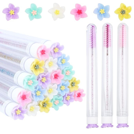 20 Pcs Mascara Wands Tube Set Reusable LashBrush Rose Flower Tube Eyelash Brush Tubes SpooliesLash Extension Brushes Applicators Makeup Tools (5-petal-MIX)