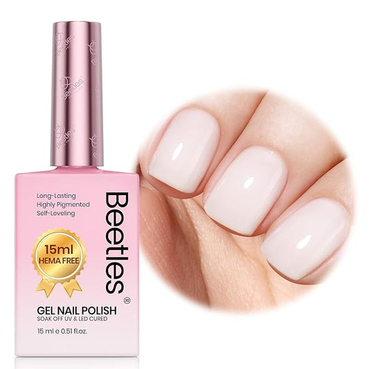 Beetles Milky White Gel Nail Polish - 15ml Hema Free Jelly Natural Nude Gel Polish Nail Concealer Sheer Translucent Effect Soak Off UV Nail Art Manicure Gift for Women