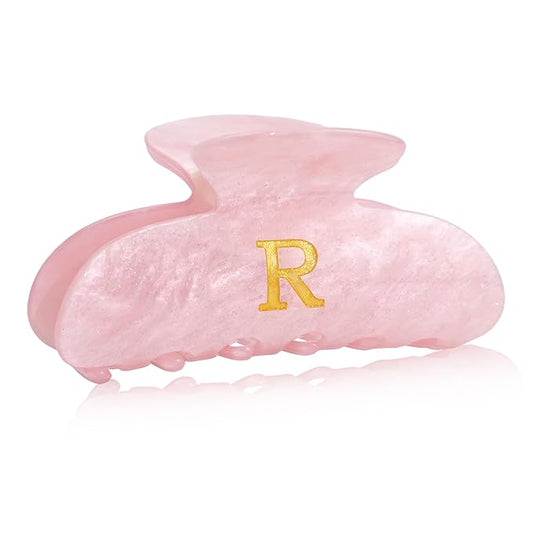Acrylic Letter Hair Clips for Women - Pink Monogram Hair Claw Alphabet Large Hair Clip, Fashion Glitter Claw Clips Elegant And Durable Hair Accessory, Letter R