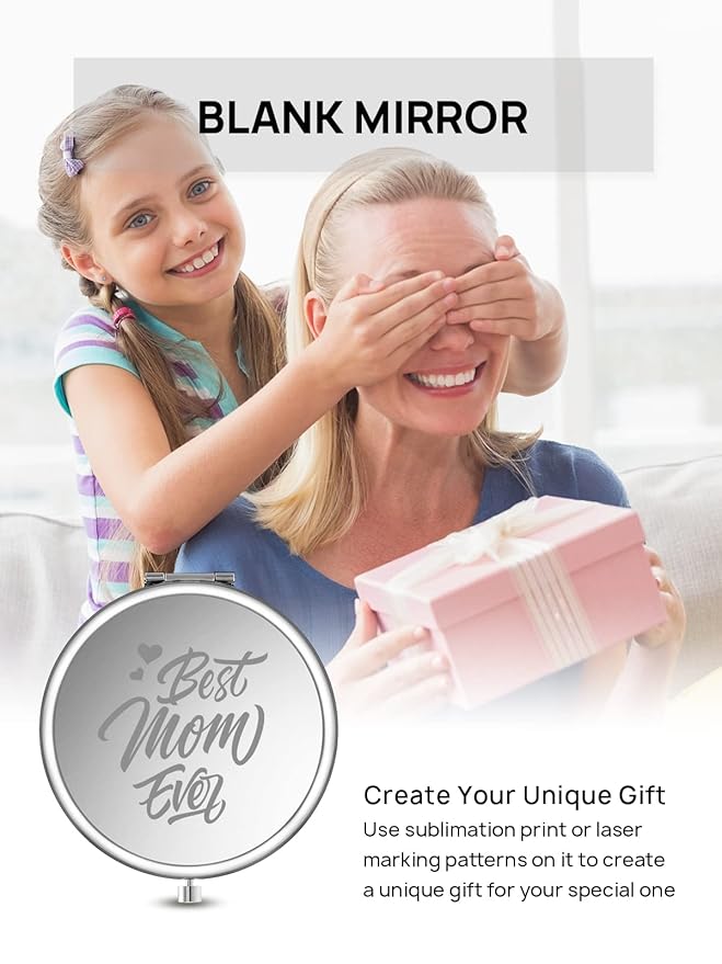 Compact Mirror for Purse, Double-Sided 1X/2X Magnifying Metal Pocket Makeup Mirrors(Round, Silver)