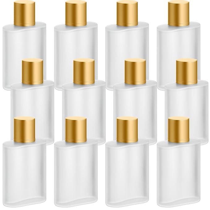 Tessco for you 12 Pcs 3.4 Ounces Perfume Bottles Empty Frosted Glass Spray Bottles 100ml Refillable Atomizer Perfume Dispenser Fine Mist Atomizer Cosmetic Make up Container(Gold)