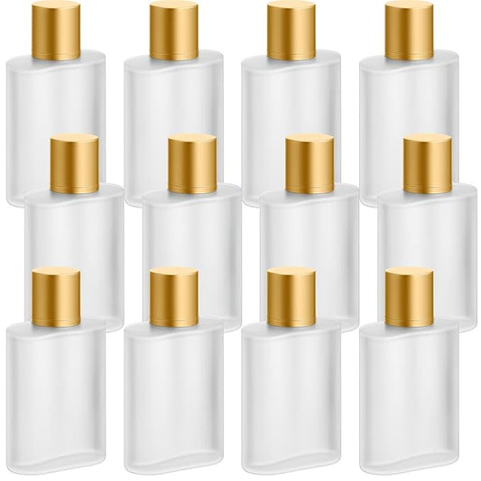 Tessco for you 12 Pcs 3.4 Ounces Perfume Bottles Empty Frosted Glass Spray Bottles 100ml Refillable Atomizer Perfume Dispenser Fine Mist Atomizer Cosmetic Make up Container(Gold)