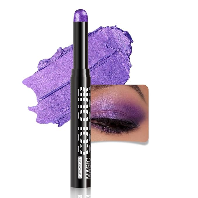 Purple Shimmer Cream Eye Shadow Stick Makeup for Women, Purple Shimmer Matte Eye Shadow Brightener Stick for Eyes, Long-lasting Waterproof Eyeshadow Pencil Applicator Blendable for Eye Highlight 23