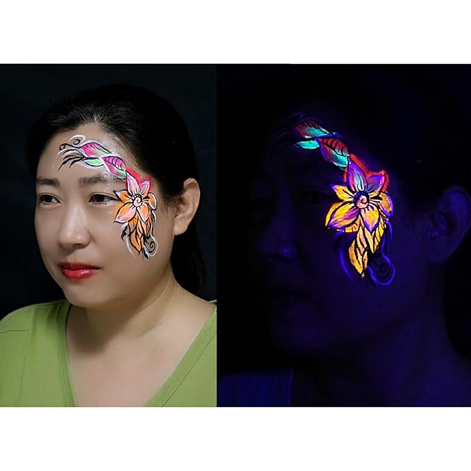 Face Paint Kit, 6 Colors, Water-Based, Kid-Friendly, Stage Makeup, Holiday Body Paint, With two brushes, Fluorescent, Quick Dry, Easy to Use, Vibrant Colors, Washable, Safe