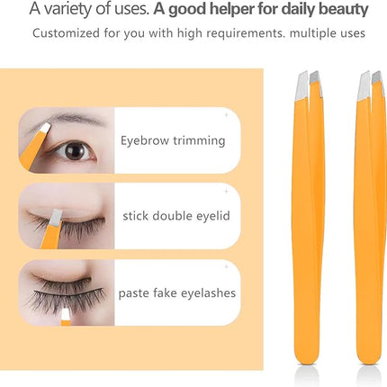 Tweezers Set, High Precision Stainless Steel Eyebrow Tweezers for Facial Hair, Inward Growing Hair and Splinter Remover Kit, Suitable for Women and Men, Pink and Black 4-Piece Set. (Orange)