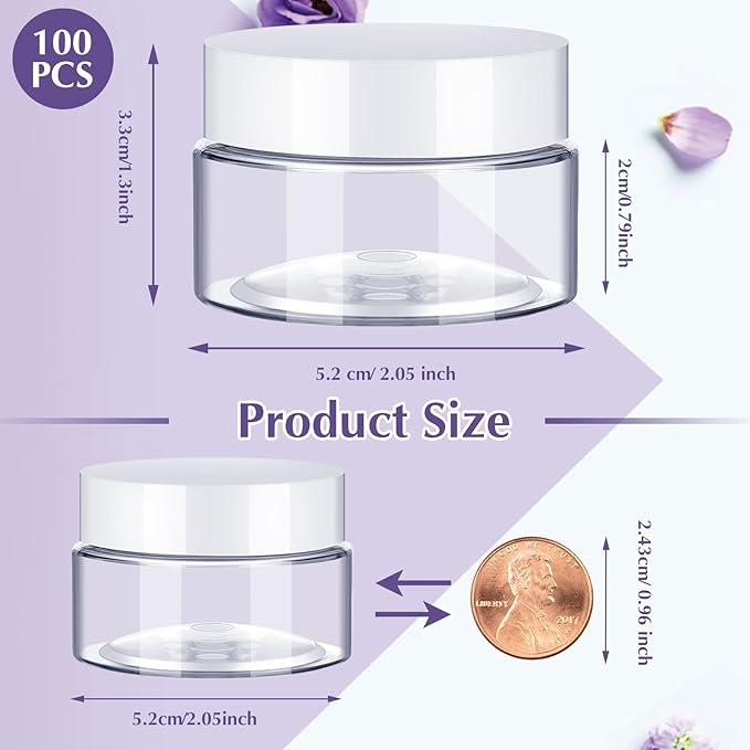 SATINIOR 100 Pcs Plastic Jars with Lids Small Containers Lids Wide Mouth Small Plastic Containers for Lotion Cream Rhinestones Body Butters Travel Storage(1 oz,White)