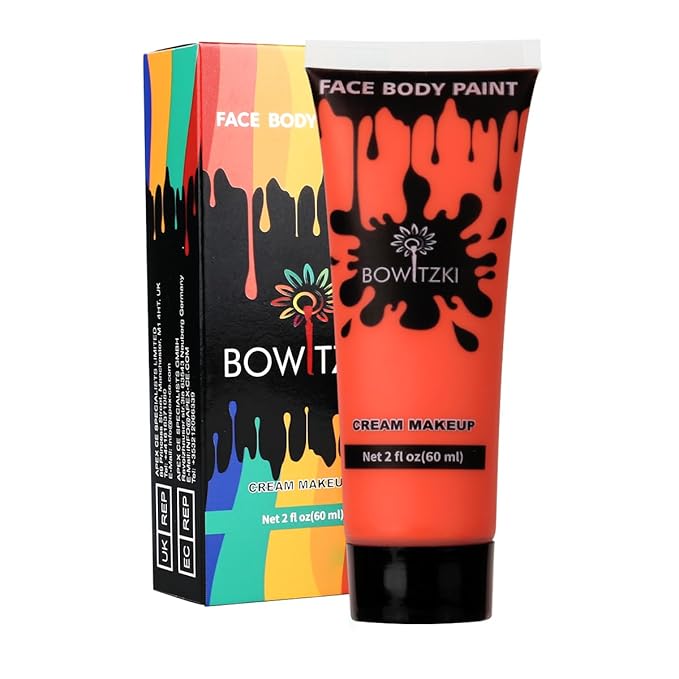 Bowitzki Face and Body Paint 2oz Cream Makeup 60ml Water Based Face Painting Special Effects For Adults Children Kids Halloween Christmas Party Stage Cosplay (Orange)