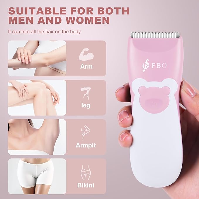FBO Body Hair Trimmer Bikini Trimmer Electric Shaver - Rechargeable Electric Shaver - lPX7 Waterproof (Pink)