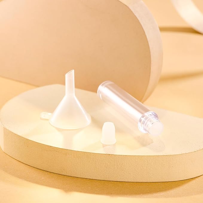 5 Pack Empty Mascara Tube, 2.5ml Transparent Reusable Eyelash Cream Container Bottle DIY Makeup Vials Cosmetic Tool for Castor Oil/Eyelash Growth Oil/Mascara with 5 Rubber Inserts, 1 Funnel