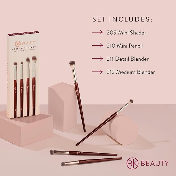 BK BEAUTY - CORE LINE EXTENSION EYE SET (4PC) - Professional Eyeshadow Brush Set for Precise Makeup Placement & Blending | Premium Eye Makeup Brushes for Flawless Application