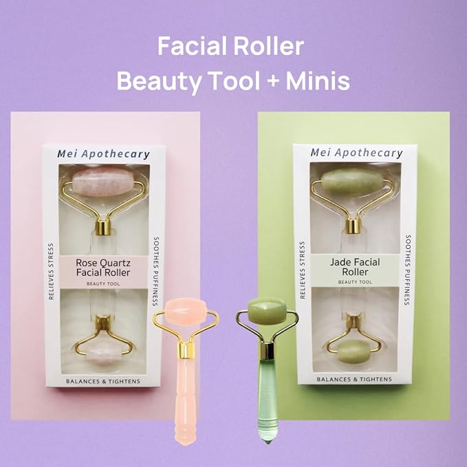 Rose Quartz Facial Roller, Authentic Face Roller for Puffiness, Depuffing Eye Roller & Face Massage Tool