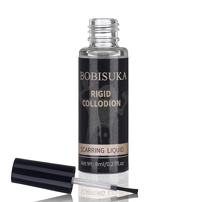 BOBISUKA Rigid Collodion with Brush 8ml for Scar Makeup, Scarring Liquid for Special Effects, Professional Realistic SFX Makeup Kit for Halloween, Cosplay, Costume, Theater, Stage & Film