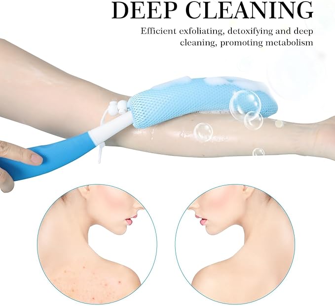 Long Handled Shower Brush, Non-Slip Long Handle Bath Brush, Back Body Brush Gentle Exfoliating and Lather Well Deep Cleansing Long-Lasting for Body