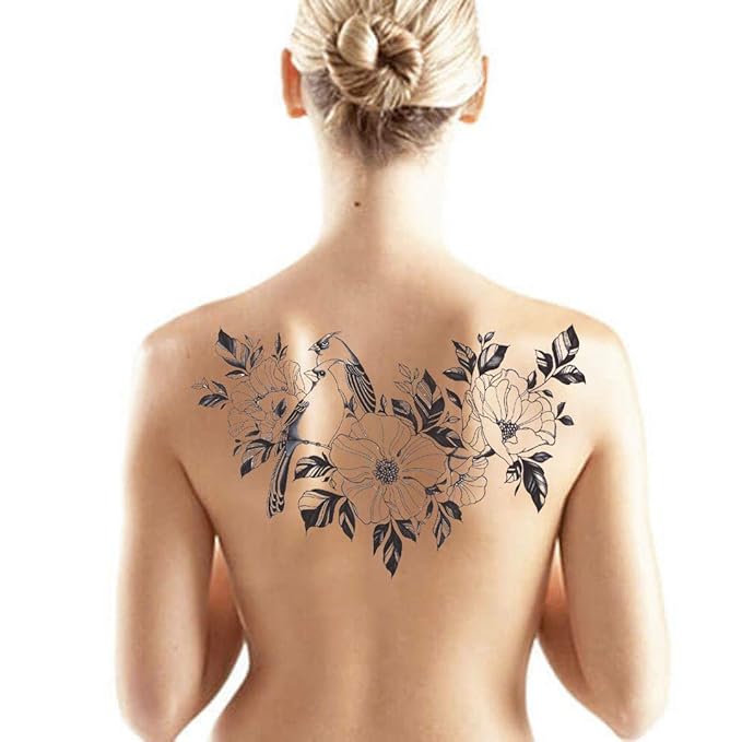 Large Temporary Tattoos Women Temporary Neck Tattoos Temporary Realistic Flower Chest Tattoo for Adults (Temporary Tattoos Sticker 3)