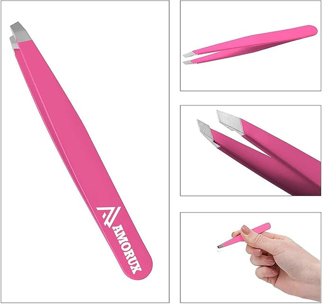 Amorux Eyebrow Tweezers For Women Facial Hair Professional hair removal Stainless Steel Tweezers for Ingrown Facial Hair, Splinter, and Daily Beauty (Black) (Pink)