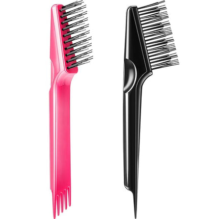 Yaomiao 2 Pcs Hair Brush Cleaner Tool 2-in-1, Black and Pink Hairbrush Cleaner for Removing Hair Dust, Mini Comb for Removing Dirt, Home Salon Use