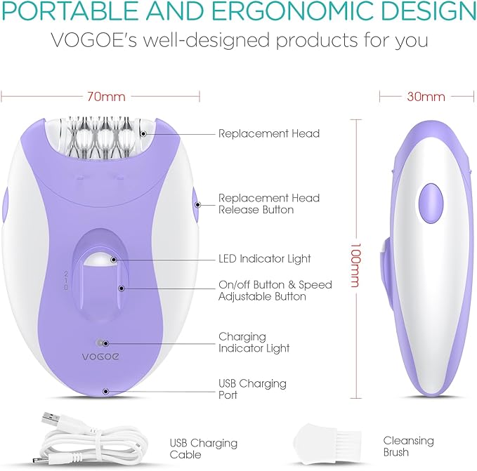 Epilator for Women-Cordless Epilators Hair Removal for Women, 4-in-1 Electric Razor Hair Remover, 2 Speeds & 21 Tweezers for Face Legs Arms Armpit Bikini, Purple HR310