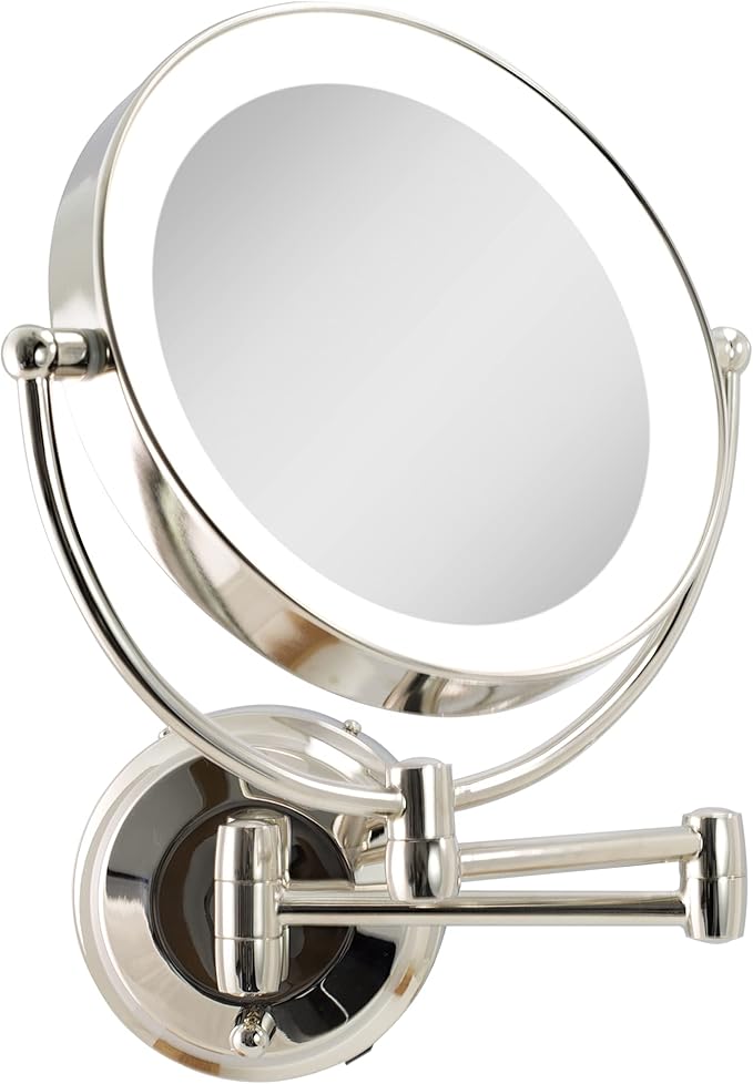 Zadro 11" LED Wall Mounted Makeup Mirror 5X/1X Shaving Mirror Plug in or Battery Operated Vanity Mirrors for Wall (Large | 5X/1X | 11" x 14.5", Polished Nickel)