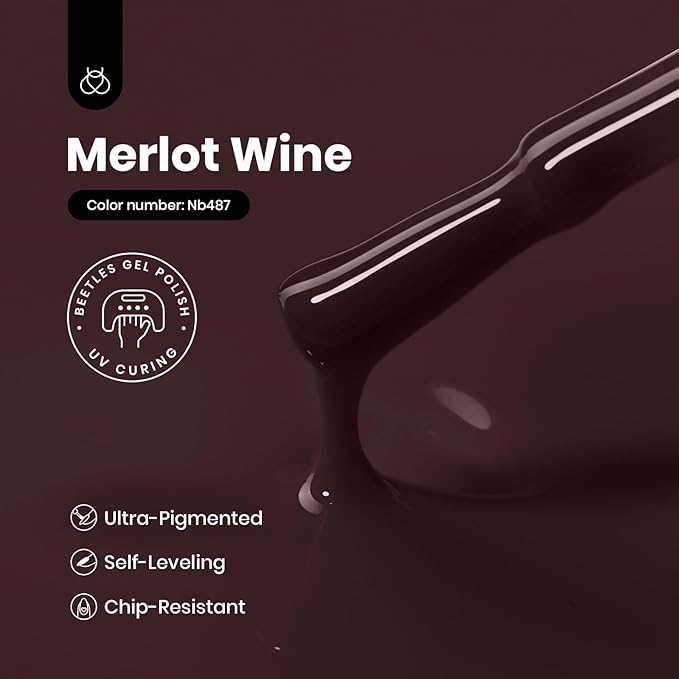 Beetles Burgundy Red Gel Polish - 15ML Hema-Free Maroon Wine Dark Red Gel Nail Polish High Gloss Soak Off Merlot Wine Fall Uv Nail Polish Manicure Salon Color Bottle 0.51 Fl Oz