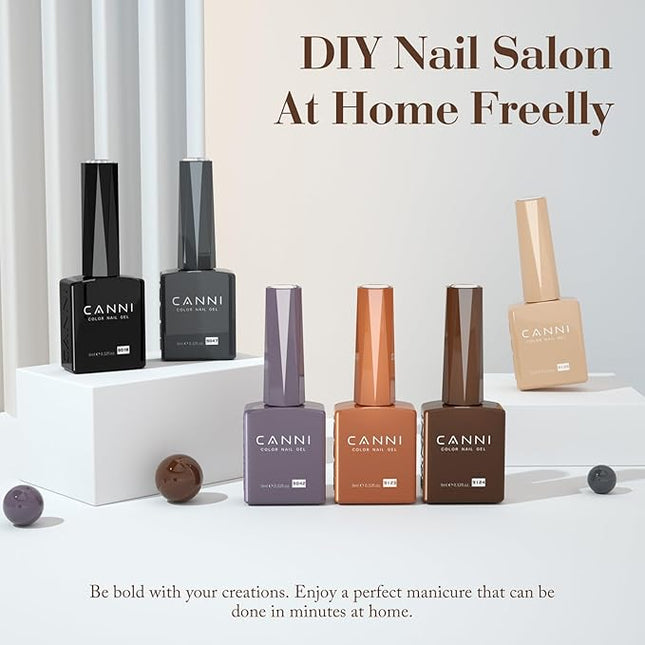 CANNI Gel Nail Polish Set – 6 Colors (Black, Brown, Nude, Grey, Khaki), 9ML Soak Off UV LED Nail Gel, Winter Neutral Shades for DIY Manicure & Salon Nails