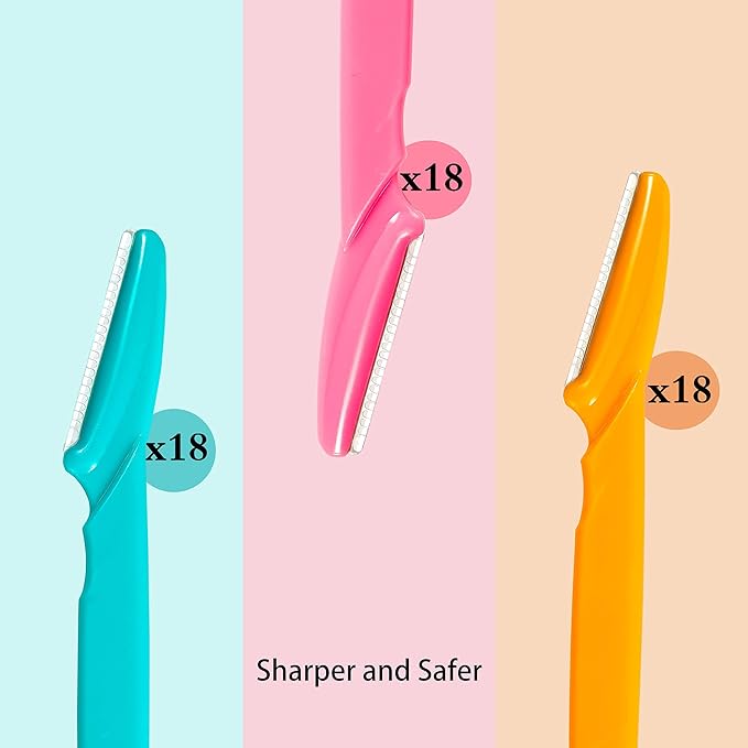 Eyebrow Razor, 54 Pcs Eyebrow Razors with Safety Cover, Face Razor for Women and Man Smooths Away Peach Fuzz, Easy to Use Eyebrow Knife for Trimming and Shaping Eyebrows(3 Colors)