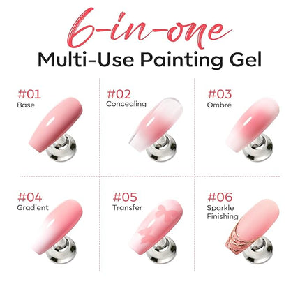 modelones Pat Paint Gel Nail Polish, 6 Colors Soak Off UV Patting Gel Polish Pigmented Colors for Ombre & Gradient & Blush Blooming & French Tip Nail Art, Rose Garden