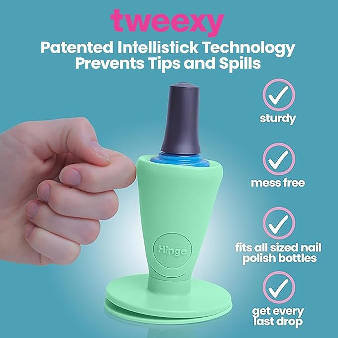tweexy Hinge Untippable Nail Polish Bottle Holder | Anti-Spill Nail Polish Holder Stand, Tilted, IntelliStick Airlock Suction | Fingernail Painting, Nail Art Tools | Nail Polish Accessories (Cucumber)