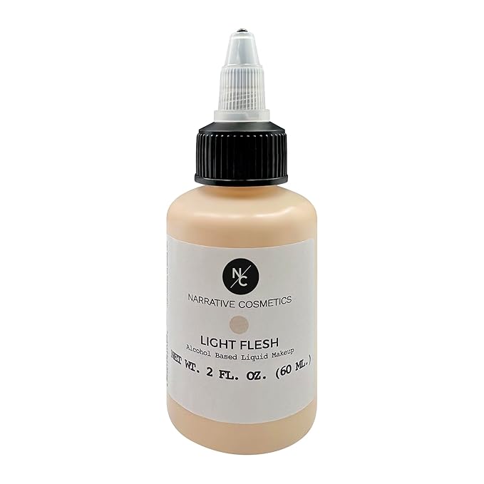Flesh Tone Alcohol Airbrush Paints - 2 fl oz, Skin Safe, Quick Dry, Waterproof, Sweatproof, Transferproof Liquid Makeup for Tattoo Cover-Up, Bodypainting, FX Makeup - Light Flesh