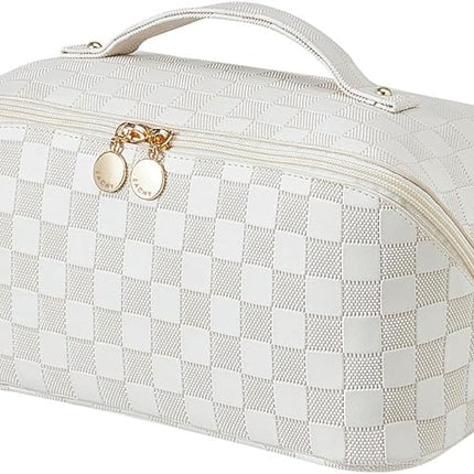 EACHY Travel Makeup Bag,Large Capacity Cosmetic Bags for Women,Waterproof Portable Pouch Open Flat Toiletry Bag Pattern Makeup Bag