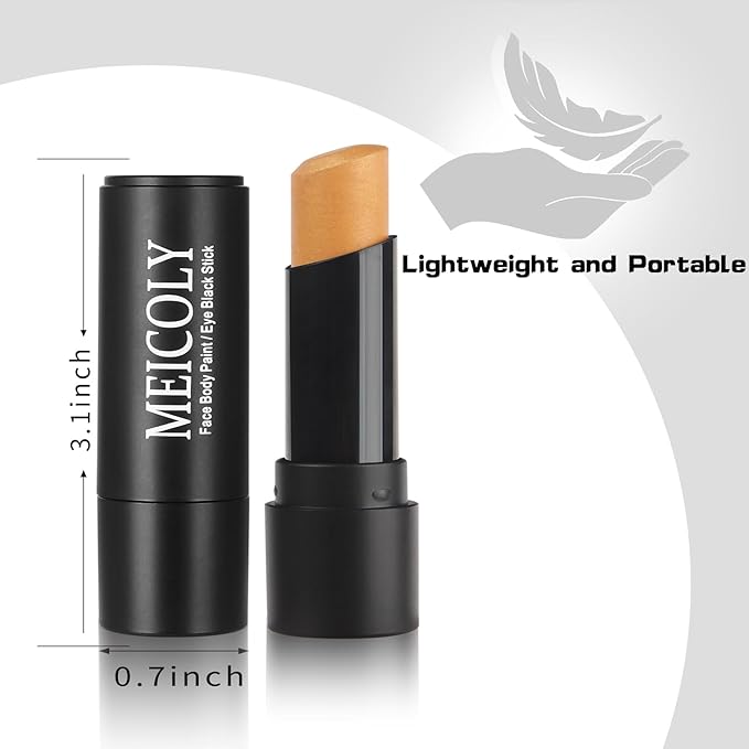 MEICOLY Gold Face Body Paint Stick,Face Paint for Halloween SFX Cosplay Makeup, Gold Eye Black Stick for Baseball/Softball/Football/Lacrosse,Shimmer Lipstick