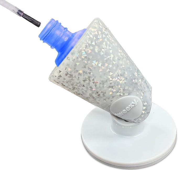 Tweexy Hinge Untippable Anti-Spill Nail Polish Holder | Smartgrip Suction Stand, Tilted for Fingernail Painting & Nail Art (Silver Sparkle)