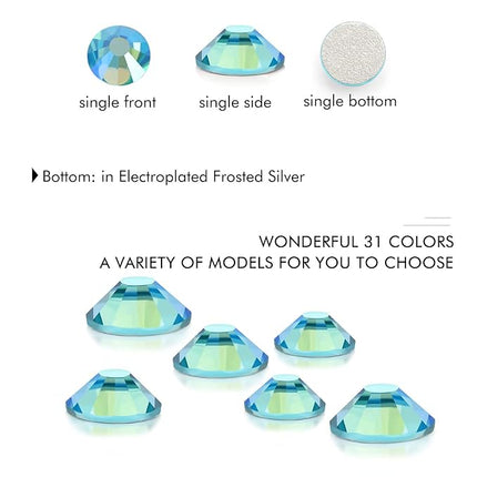 1440Pcs Aquamarine Ab Crystal Rhinestones,Glass Flatback Rhinestones Gemstones for Nail Face Makeup Art Crafts Clothes Decoration -(SS12,3.0mm,Aquamarine Ab)