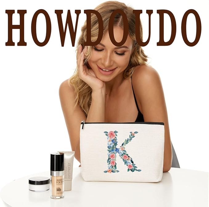 Initial Makeup Bag Monogrammed Travel Toiletry Bag Monogram Cosmetic Bag Birthday Christmas Bridal Shower Bridesmaid Gifts Personalized Gifts for Women Bride Teacher Bestie, Floral Letter K
