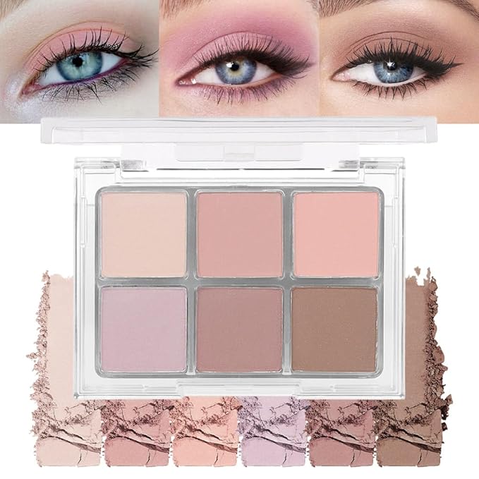 6Colors Glitter Matte Eyeshadow Palette, Natural Nude Brown Purple Coffee Shimmer Sparkly Eye Shadow Makeup, Warm Pastel Eyeshadows Palette, Long Lasting, Natural-Looking Women Girls Eye Shadow 01